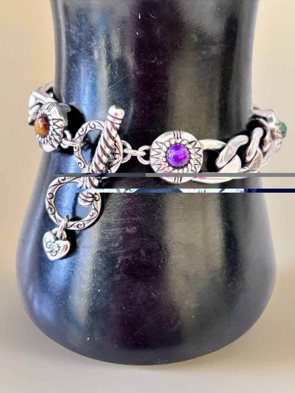 Brighton FORTINO COLOR Silver Link Bracelet Different Colored Stones,Toggle - Picture 3 of 5